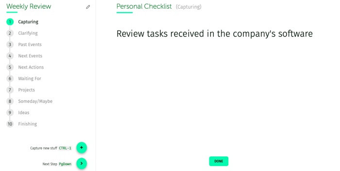 weekly review, personal checklist