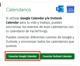 connexion con Google Calendar